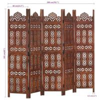Kamerscherm 5 panelen handgesneden 200x165 cm mangohout bruin - thumbnail