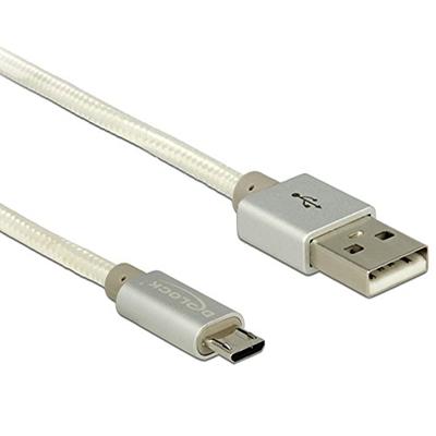 DeLOCK 2m, USB2.0-A/USB2.0 Micro-B USB-kabel USB A Micro-USB B Zilver, Wit