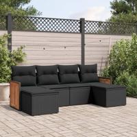 6-delige Loungeset met kussens poly rattan zwart - thumbnail