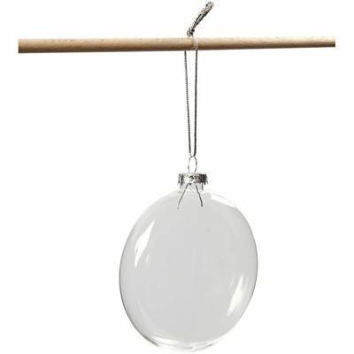 Creativ Company Plat glazen kerstbal, d 8 cm, dikte 2,1 cm, 6 stuk/ 1 doos