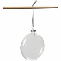 Creativ Company Plat glazen kerstbal, d 8 cm, dikte 2,1 cm, 6 stuk/ 1 doos - thumbnail