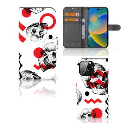 Telefoonhoesje met Naam iPhone 14 Pro Max Skull Red | Portemonnee hoesje Telefoonhoesje met Naam iPhone 14 Pro Max Skull Red | Portemonnee hoesje