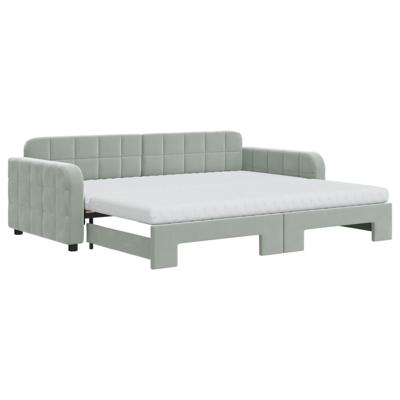 Slaapbank onderschuifbed matrassen 90x200 cm fluweel lichtgrijs