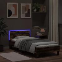 Bedframe met hoofdbord en LED gerookt eikenkleurig 90x200 cm - thumbnail