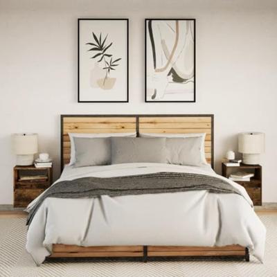 Nachtkastjes met LED's 2 st wandgemonteerd gerookt eikenkleurig Nachtkastjes met LED's 2 st wandgemonteerd gerookt eikenkleurig