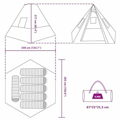 Tent met dak Anders Groen en Zwart 383 x 338 x 217 cm Polyester