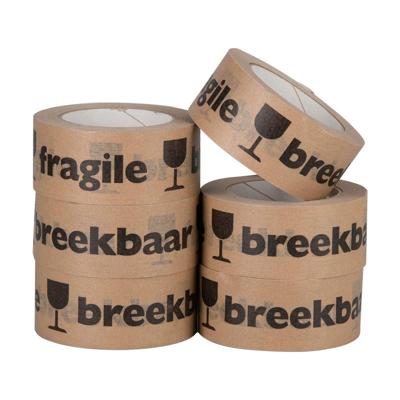 Kraft tape &apos;breekbaar fragile&apos; 50 mm x 50 meter bruin | 6 stuks