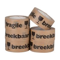 Kraft tape &apos;breekbaar fragile&apos; 50 mm x 50 meter bruin | 6 stuks - thumbnail