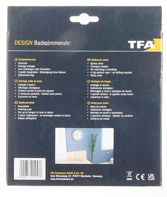 TFA Dostmann 60.3012 Wandklok Kwarts 16 cm x 160 mm x 45 mm Zilver Geschikt voor vochtige ruimtes