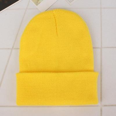 Eenvoudige effen kleur warme Pullover gebreide Cap voor mannen/vrouwen (licht geel) Eenvoudige effen kleur warme Pullover gebreide Cap voor mannen/vrouwen (licht geel)