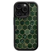 iPhone 15 Pro zwarte case - Kubus groen - thumbnail