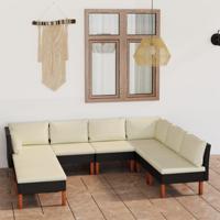 8-delige Loungeset met kussens poly rattan zwart - thumbnail