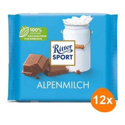 Ritter Sport - Alpenmelk Chocolade - 12x 100g Ritter Sport - Alpenmelk Chocolade - 12x 100g