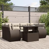7-delige Loungeset met kussens poly rattan bruin - thumbnail