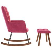 Schommelstoel met krukje fluweel wijnrood - thumbnail