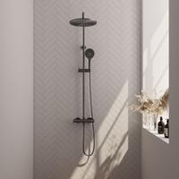 Opbouw thermostatische regendouche SET met 30cm douchekop en 3-standen handdouche, gunmetal geborsteld PVD - thumbnail