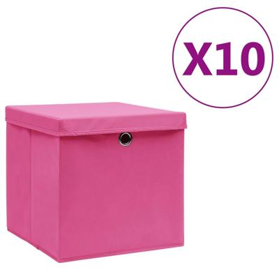 Opbergboxen met deksel 10 st 28x28x28 cm roze
