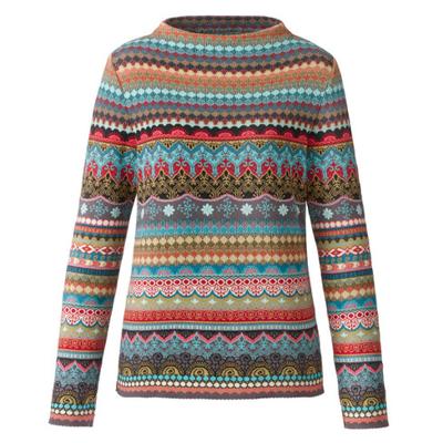 Jacquard trui van biologisch katoen, petrol-motief 44/46