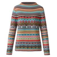 Jacquard trui van biologisch katoen, petrol-motief 44/46 - thumbnail