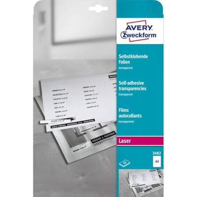 Avery-Zweckform 3482 3482 Zelfklevende folie DIN A4 Laser (zwart/wit) Transparant 25 stuk(s)