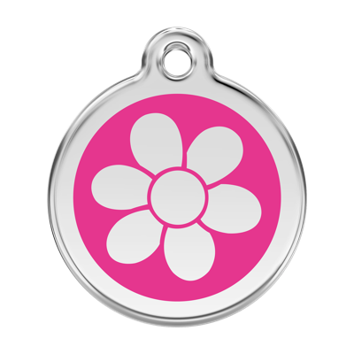 Flower Hot Pink roestvrijstalen hondenpenning large/groot dia. 3,8 cm RedDingo - Reddingo