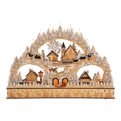 Winterscène met verlichting van wit hout (B/H/D) 60x42x10 cm