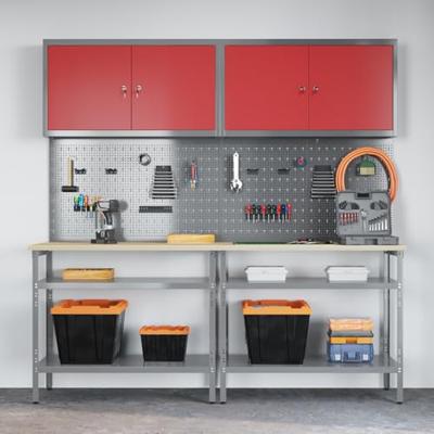 Werkbankset met plank 8 pcs Rood en Grijs Gepoedercoat staal