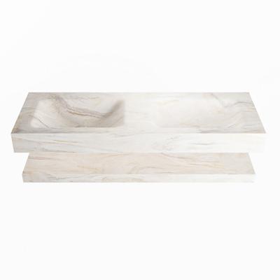 MONDIAZ ALAN-DLUX 130cm planchet Ostra. Vrijhangende wastafel CLOUD dubbel zonder kraangat, kleur Ostra.