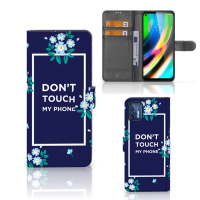Motorola Moto G9 Plus Portemonnee Hoesje Flowers Blue DTMP Motorola Moto G9 Plus Portemonnee Hoesje Flowers Blue DTMP