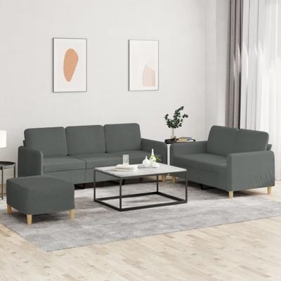 3-delige Loungeset met kussens stof donkergrijs