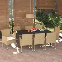 9-delige Tuinset met kussens poly rattan beige - thumbnail