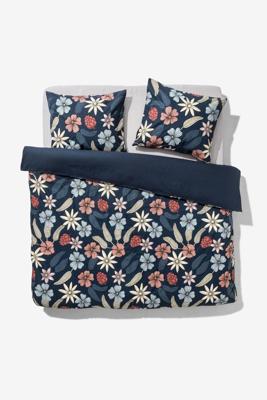 HEMA Dekbedovertrek 200x200/220cm zacht katoen bloemen blauw (blauw)