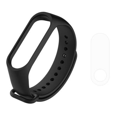 2 in 1 armband horloge Silicone Rubber armband pols Band riem vervanging met TPU scherm Film voor Xiaomi Mi Band 3 (zwart)