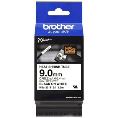 Brother HSE221E Labeltape krimpkous Tapekleur: Wit Tekstkleur: Zwart 9.0 mm 1.5 m