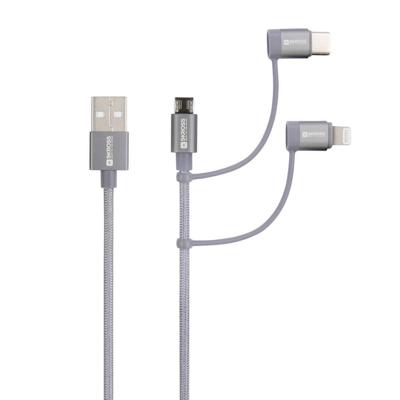 Skross SKCA00143-1120CN USB-kabel USB 2.0 USB-A stekker 1.20 m Space grijs Rond, Flexibel, Stoffen mantel