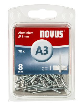 Novus Office 110055306 Popnagel (Ø x l) 3 mm x 8 mm Aluminium Aluminium 70 stuk(s)