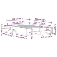 Bedframe met lades Zwart eiken 140 x 190 cm Bewerkt hout - thumbnail