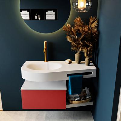 MONDIAZ RIVA 100cm badmeubel onderkast / planchet kleur Fire met 1 lade. Wastafel DULCET links 1 kraangat kleur Talc.