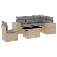 6-delige Loungeset met kussens poly rattan beige - thumbnail
