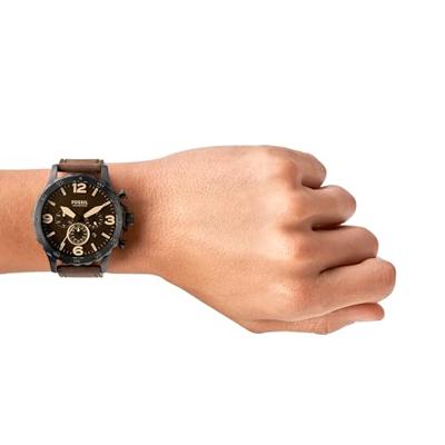 Fossil Heren Nate chronograaf bruin lederen bandhorloge JR1487