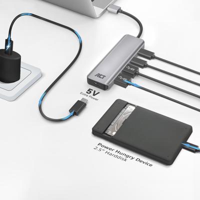 ACT AC6125 USB-A hub USB-C power poort