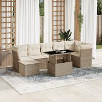 8-delige Loungeset met kussens poly rattan beige - thumbnail