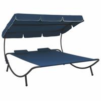 Loungebed met luifel en kussens blauw - thumbnail