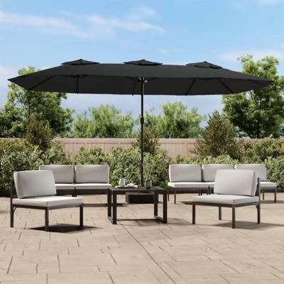 Parasol dubbel dak met LED 449x245 cm zwart