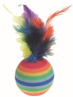 Kattenspeeltje Bal Regenboog met Veer - 4 stuks 7 x 7 x 3 cm Flamingo Multicolor - thumbnail