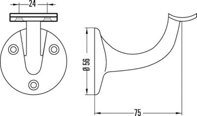 Hermeta leuninghouder 75mm hol met schroefgaten