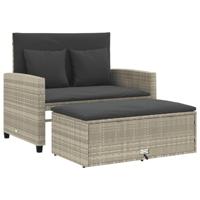 Tuinbank 2-zits met kussens poly rattan lichtgrijs - thumbnail