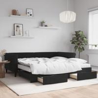 Slaapbank met onderschuifbed en lades 100x200 cm fluweel zwart - thumbnail