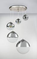 Hanglamp glazen bollen 5x &apos;Varus&apos; nikkel mat - transparant glas - thumbnail