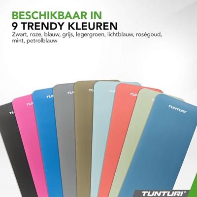 Tunturi NBR Yogamat met Draagtas | Fitness mat Extra dik & zacht | Anti slip | 180x60x1.5cm | Incl Trainingsapp | Grijs